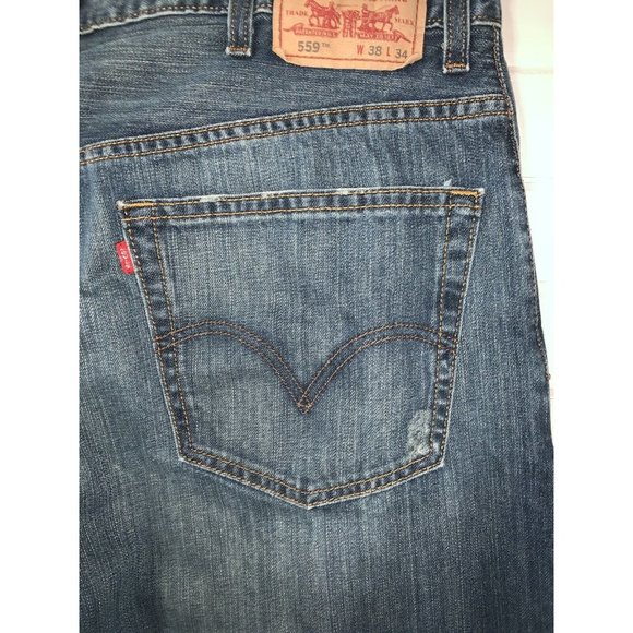 Levis 559 Sz 38x34 Relaxed Straight Fit Zip Fly Jeans Distressed 100% Cotton EUC - Picture 5 of 12
